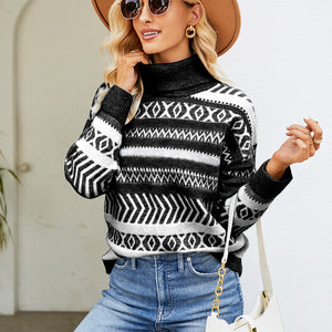 Geometric Turtleneck Long Sleeve Sweater