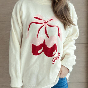 Cherry Round Neck Long Sleeve Sweater