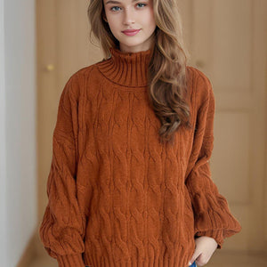 Cable-Knit Turtleneck Long Sleeve Sweater