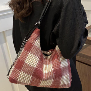 Plaid Adjustable Strap Handbag