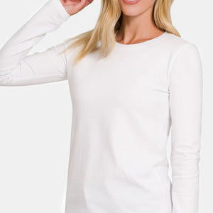 Zenana Full Size Solid Color Round Neck Long Sleeve T-Shirt