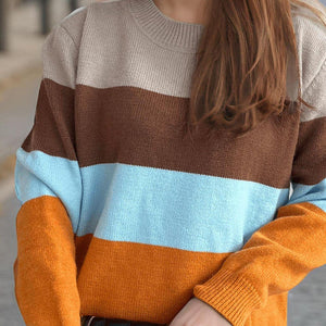 Color Block Round Neck Long Sleeve Sweater