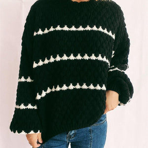 Contrast Stripes Round Neck Long Sleeve Sweater