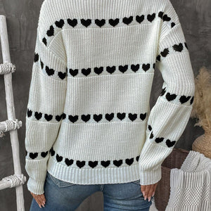 Perfee Heart Round Neck Long Sleeve Sweater