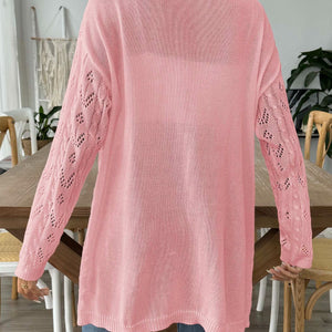 Openwork Open Front Long Sleeve Cardigan