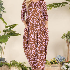 Celeste Full Size Leopard Contrast Dress with Pockets