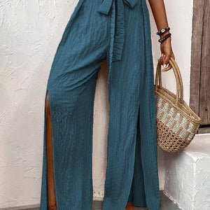 Honey Tied Slit Wide Leg Pants