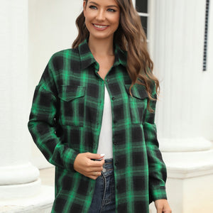 Full Size Plaid Button Up Pocketed Shirt