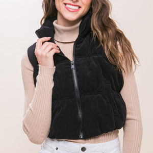 Love Tree Corduroy Zip Up Puffer Vest with Pockets