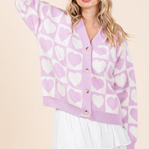 Mittoshop Checkered Heart Button Down Cardigan