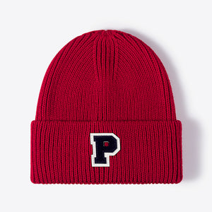 Letter Patch Cuffed Knit Beanie