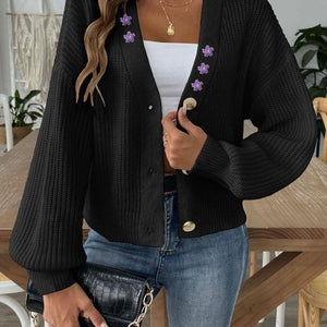 V-Neck Button Up Long Sleeve Cardigan