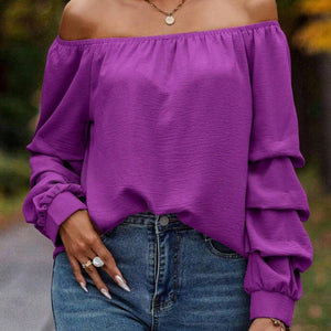 Ruched Off-Shoulder Long Sleeve Blouse