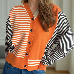 Striped Button Down Long Sleeve Cardigan