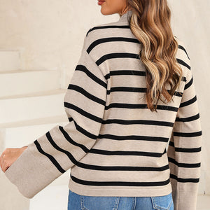 Striped Slit Drop Shoulder Sweater