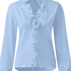 Full Size Ruffled V-Neck Long Sleeve Blouse