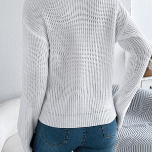 Openwork Round Neck Long Sleeve Sweater