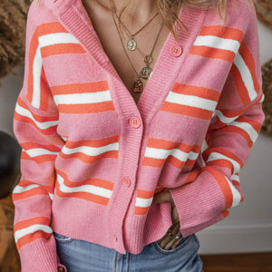 Striped Button Up Long Sleeve Cardigan