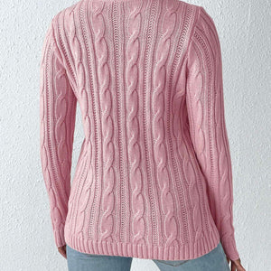 Cable-Knit Round Neck Long Sleeve Sweater