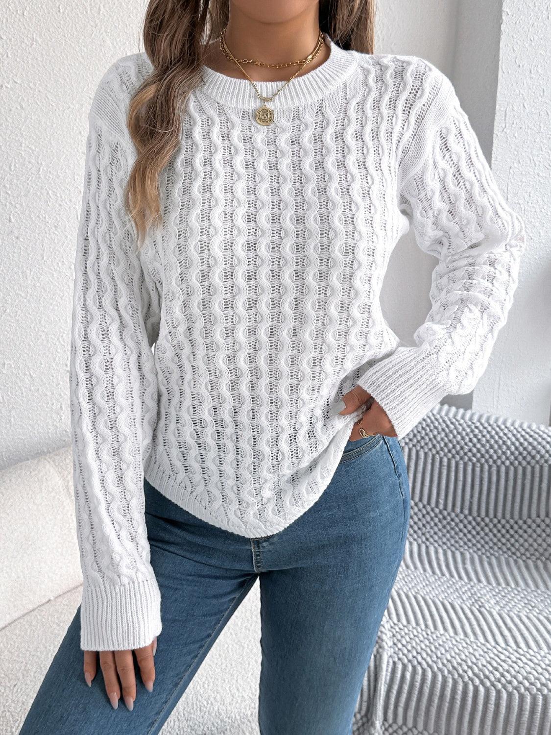 Asymmetric Hem Round Neck Long Sleeve Sweater