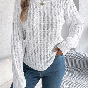 Asymmetric Hem Round Neck Long Sleeve Sweater