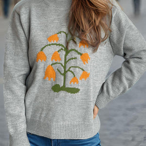 Plant Round Neck Long Sleeve Sweater