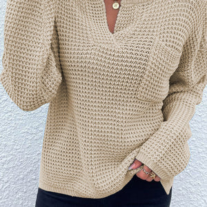 Notched Long Sleeve Sweater