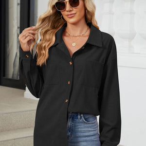 Button Up Dropped Shoulder Long Sleeve Outerwear