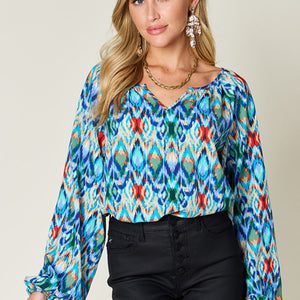 Double Take Full Size Printed Balloon Sleeve Blouse