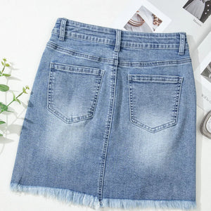 Distressed Raw Hem Heart Mini Denim Skirt