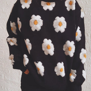 Flower Round Neck Long Sleeve Sweater