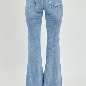 Risen Full Size High Rise Frayed Hem Flare Jeans