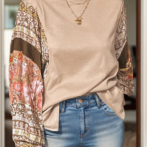 Printed Round Neck Long Sleeve Top