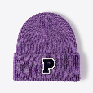 Letter Patch Cuffed Knit Beanie