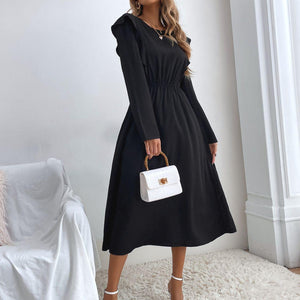 Ruched Ruffled Round Neck Long Sleeve Dress