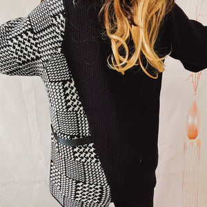 Houndstooth Turtleneck Long Sleeve Slit Sweater