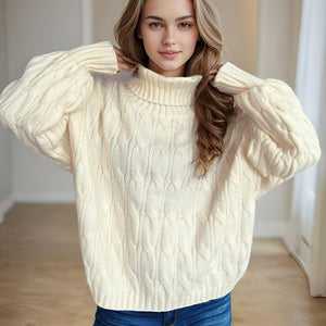 Cable-Knit Turtleneck Long Sleeve Sweater