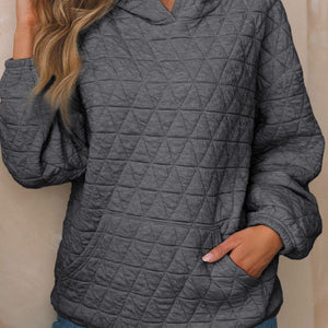 Textured Long Sleeve Hoodie with Pockets