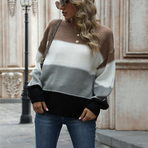 Angel Wings Color Block Round Neck Sweater