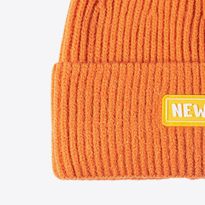 NEWYORK Patch Rib-Knit Cuffed Beanie