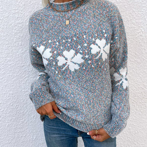 Four Leaf Clover Mock Neck Sweater