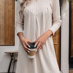 Perfee Round Neck Long Sleeve Mini Dress