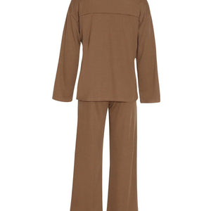 Collared Neck Long Sleeve Top and Drawstring Pants Set