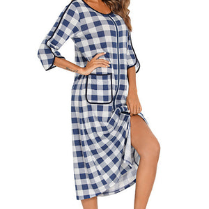 Round Neck Three-Quarter Sleeve Midi Night Dress