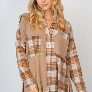 White Birch Full Size Contrast Plaid Button Down Shirt