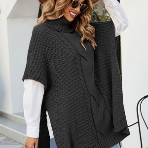 Cable-Knit Turtleneck Slit Sweater