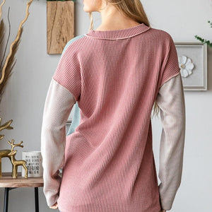 Heimish Color Block Exposed Seam Ribbed T-Shirt