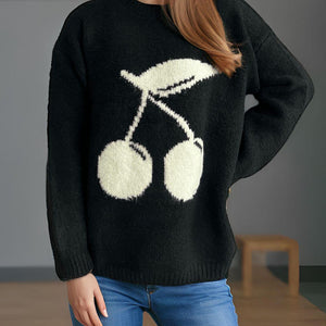 Cherry Round Neck Long Sleeve Sweater