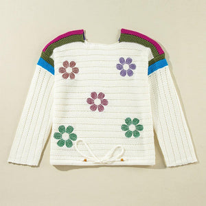 Flower Round Neck Long Sleeve Sweater