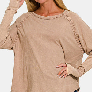 Zenana Round Neck Thumbhole Long Sleeve T-Shirt